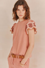 Hoss Intropia Monique. Camiseta bordada Rosa