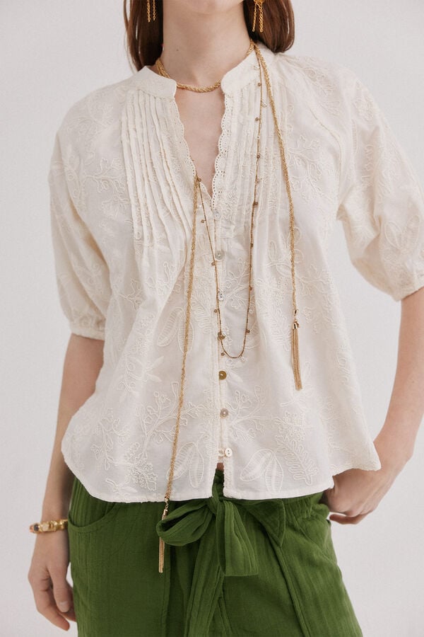 Hoss Intropia Celia. Blusa bordado floral Marfil