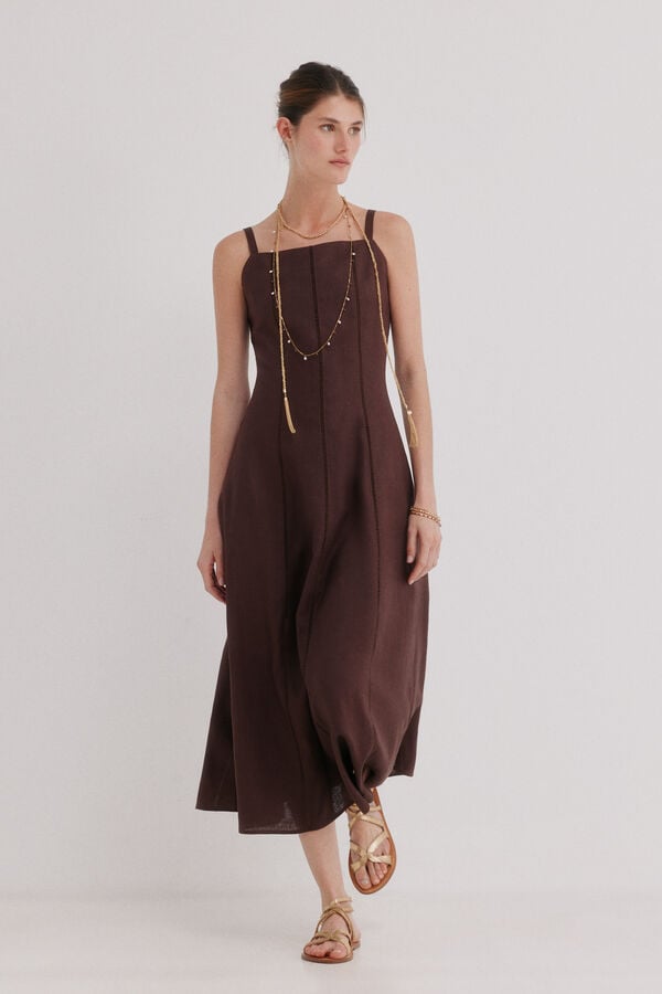 Hoss Intropia Antonela. Vestido midi em linho Castanho