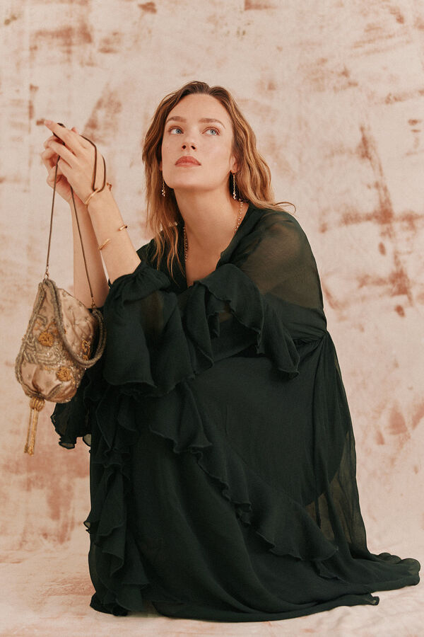 Hoss Intropia Laura. Vestido volantes midi. Verde