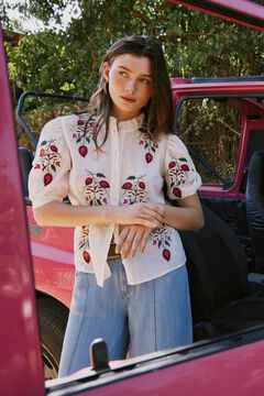 Hoss Intropia Carla Blusa bordada flores Beige