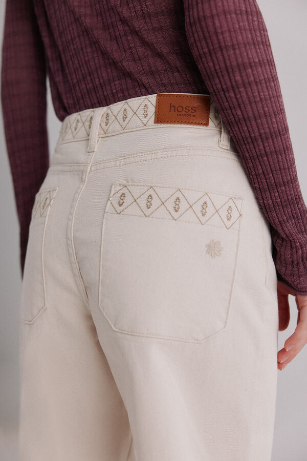 Hoss Intropia Bianca. Jeans bordado Ecru