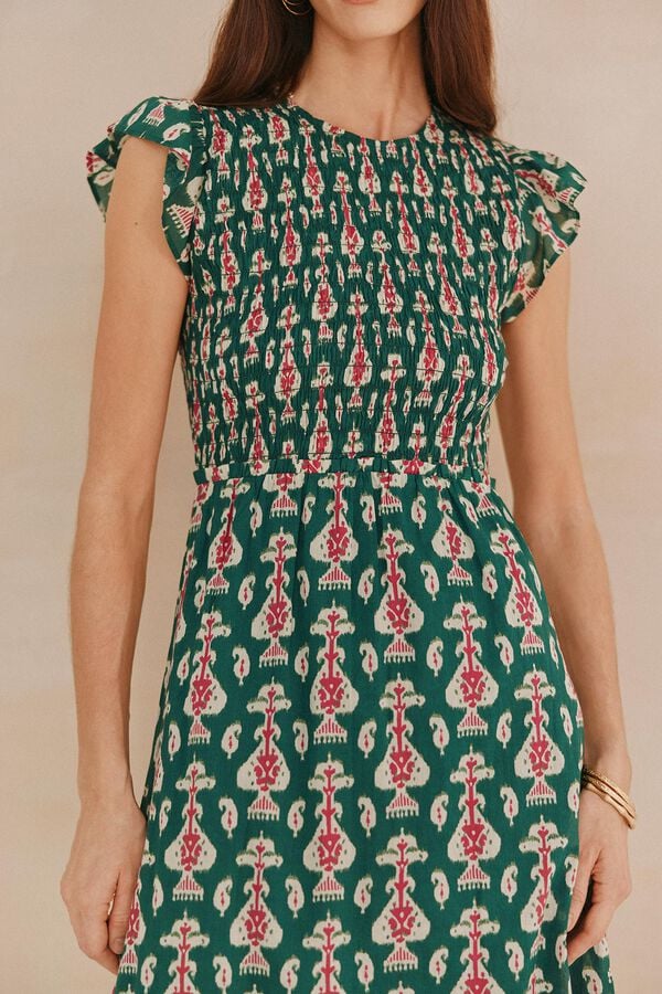 Hoss Intropia Lissette. Vestido nido de abeja Estampado Verde