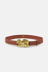 Hoss Intropia Lidia. Cintur&oacute;n de piel con hebilla flor Rosa