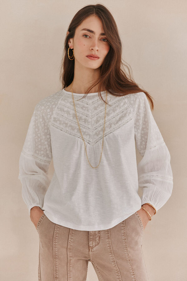 Hoss Intropia Fabiola. Camiseta tiras bordada.  Branco