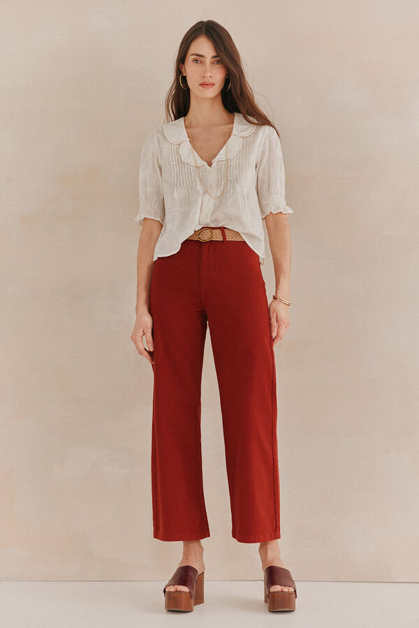 Hoss Intropia Carmela. Camisa bordada com lapela Ecru