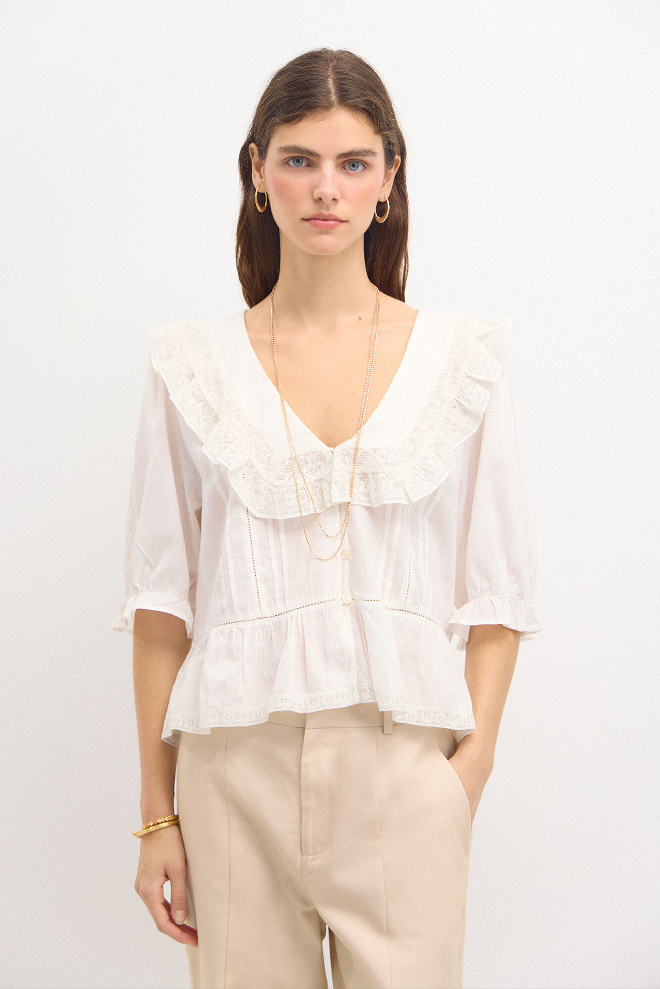 Blusa romantica blanca clearance