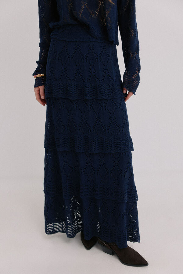 Hoss Intropia Renata. Falda midi tricot Azul marino