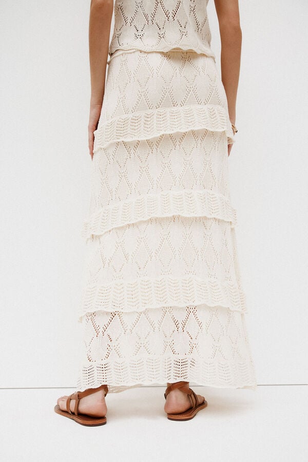 Hoss Intropia Raquel. Saia midi de malha Beige