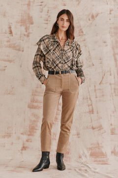 Hoss Intropia Clarisa. Blusa cuados volante. Beige