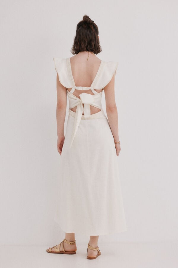 Hoss Intropia Amaya. Vestido midi em algod&atilde;o Ecru