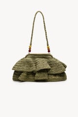 Hoss Intropia Nagore. Bolso de fibras naturales con volantes Kaki