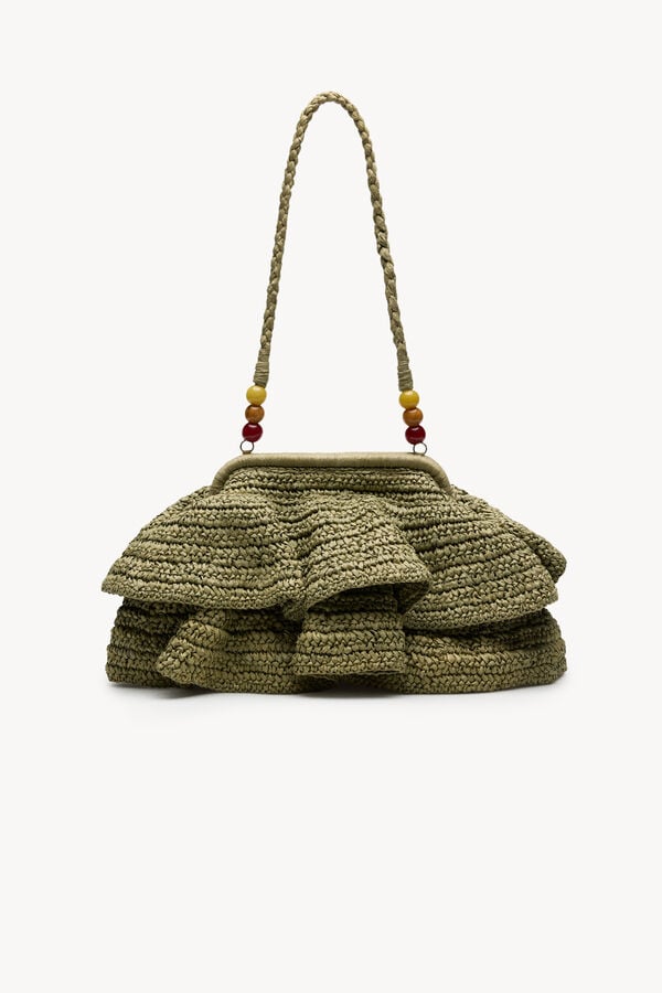 Hoss Intropia Nagore. Bolso de fibras naturales con volantes Kaki