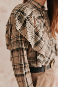 Hoss Intropia Clarisa. Blusa cuados volante. Beige