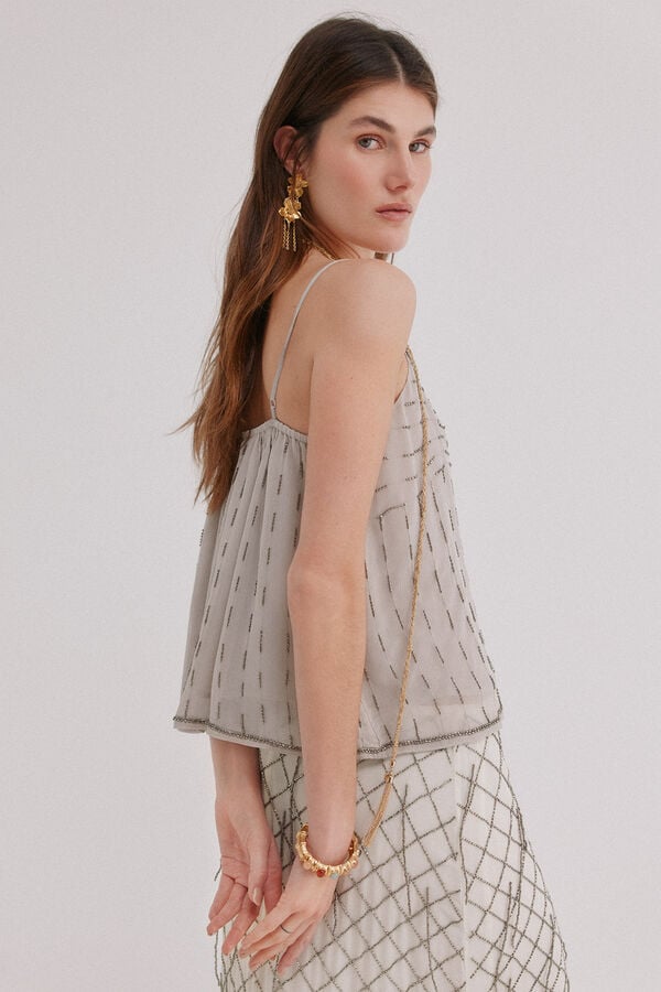 Hoss Intropia Gabriela. Top bordado Cinzento