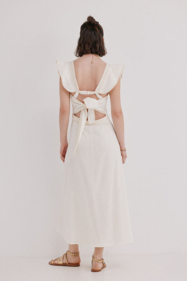 Hoss Intropia Amaya. Vestido midi em algod&atilde;o Ecru