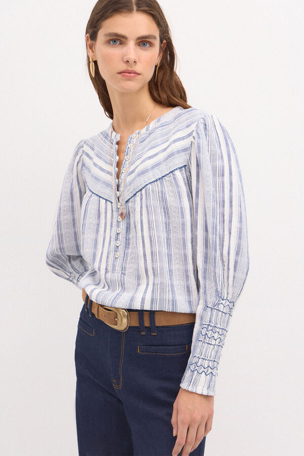 Hoss Intropia Celina. Blusa tecido riscas Azul