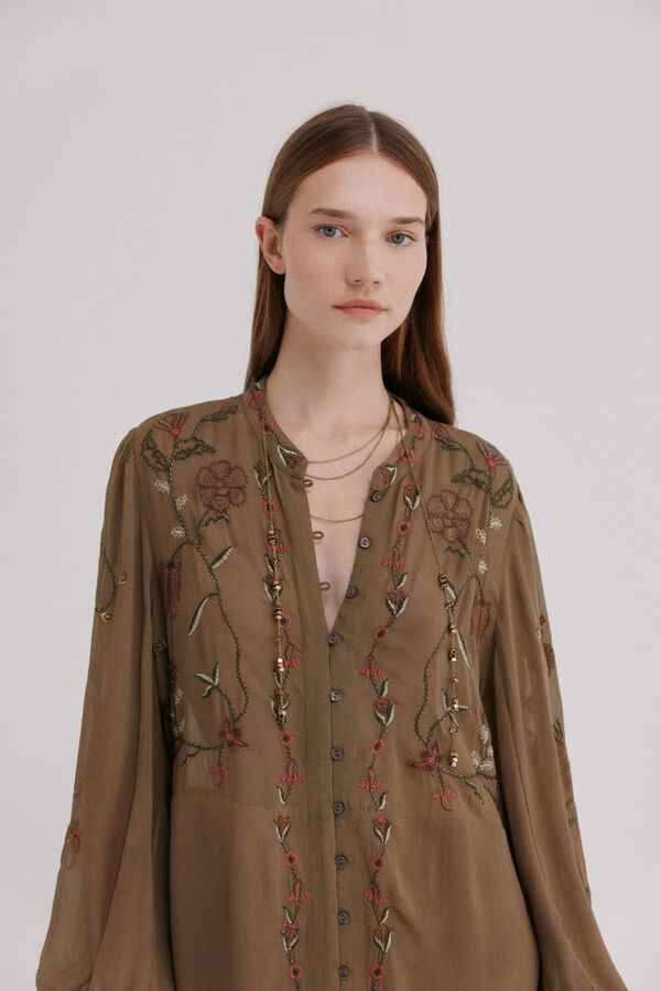 Hoss Intropia Cressida. Blusa comprida bordada Castanho