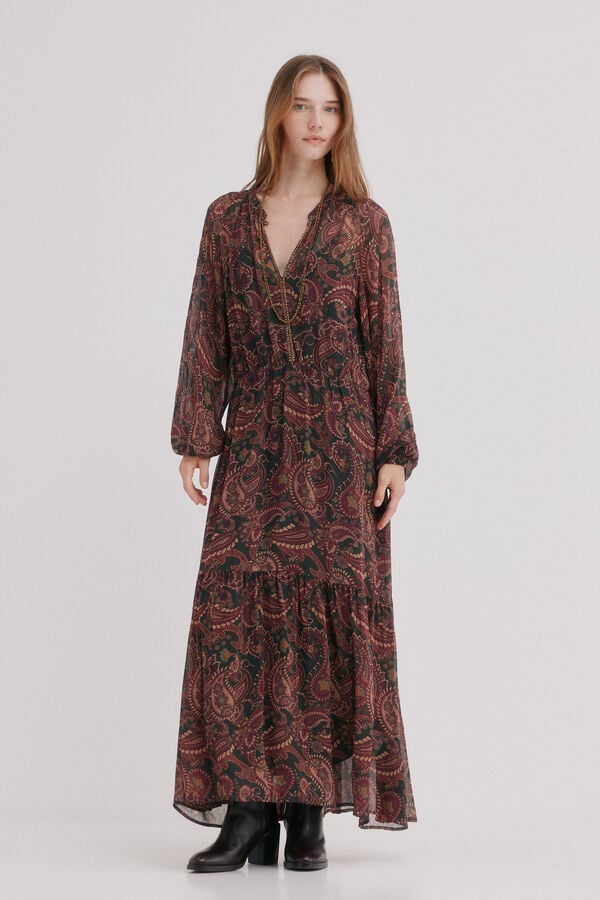 Hoss Intropia Alessandra.Vestido fluido Estampado granate