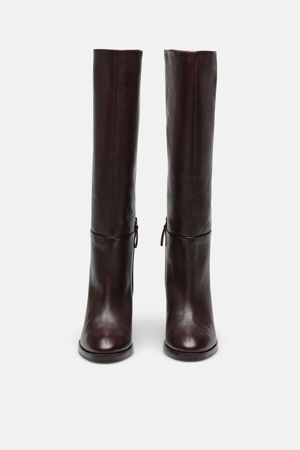 Hoss Intropia Melisa. Bota alta de piel con tac&oacute;n Marron