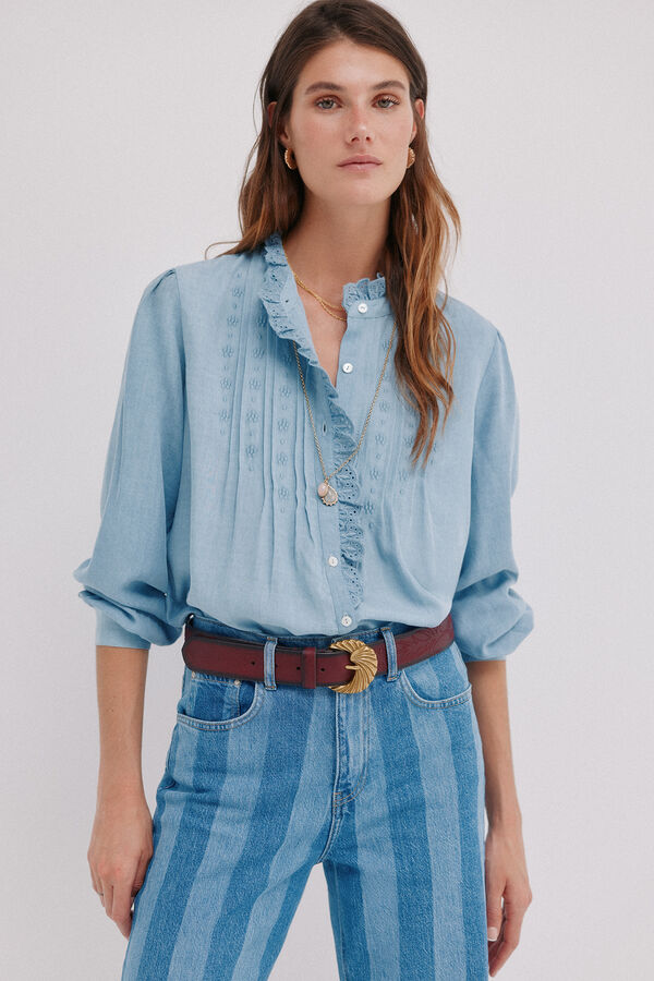 Hoss Intropia Cintia. Blusa com folho na carcela Azul