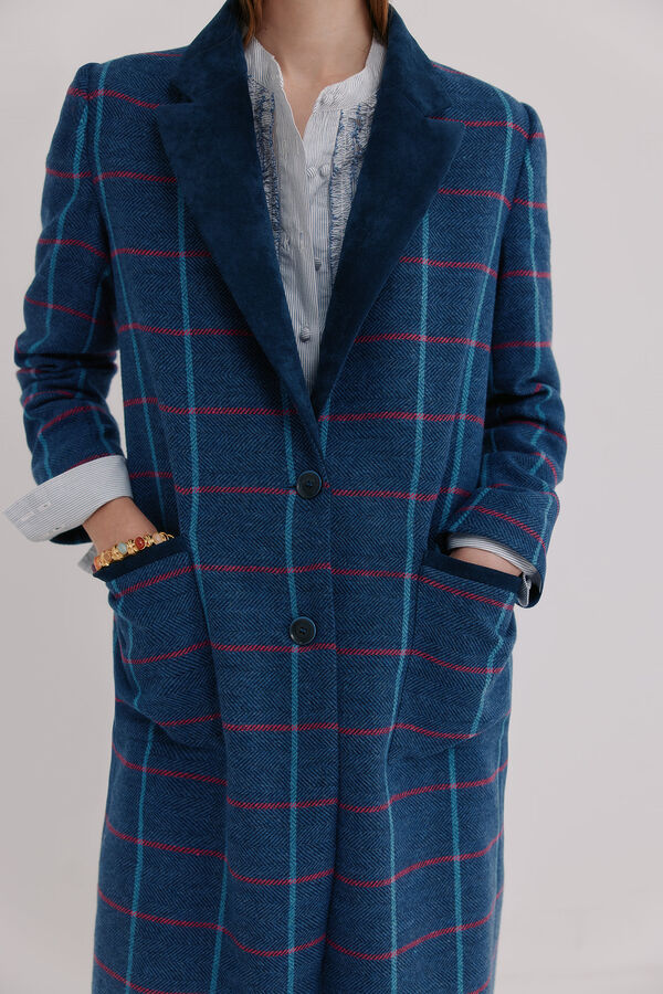 Hoss Intropia Felicia. Casaco comprido aos quadrados Azul