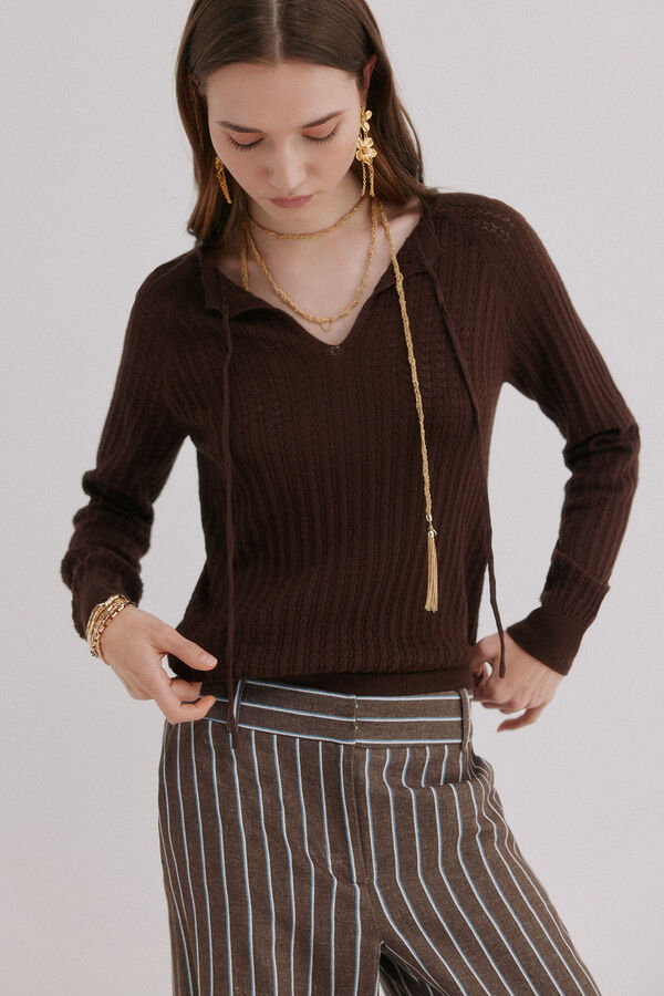 Hoss Intropia Imala. Jersey calado Marron oscuro