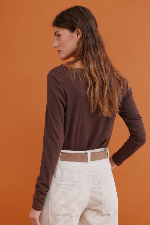 Hoss Intropia Mirta. Camiseta con escote drapeado Marron oscuro