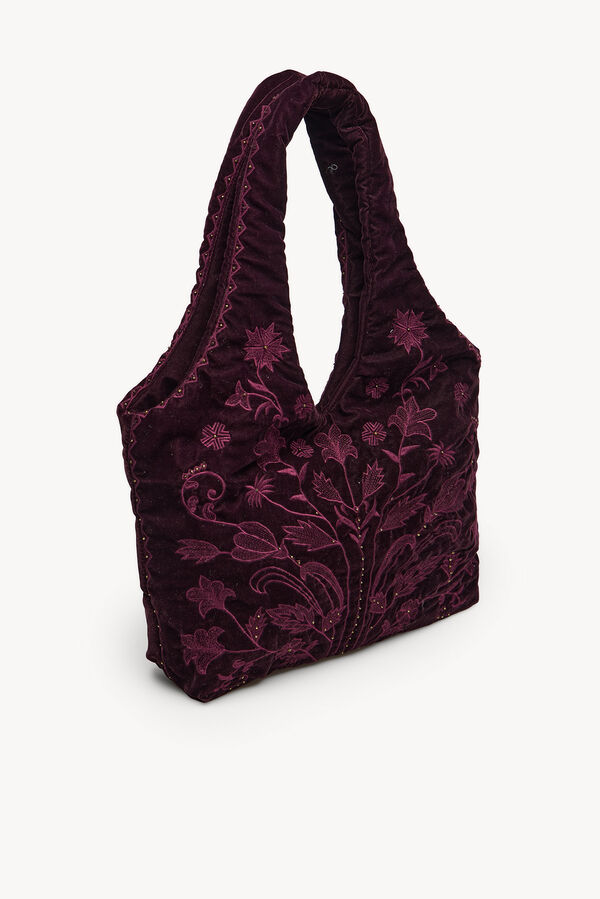 Hoss Intropia Nuria. Bolso hobo terciopelo bordado Marron