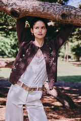 Hoss Intropia Ilena. Casaco de malha bordado Castanho