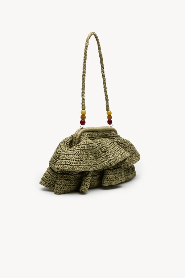 Hoss Intropia Nagore. Bolso de fibras naturales con volantes Kaki