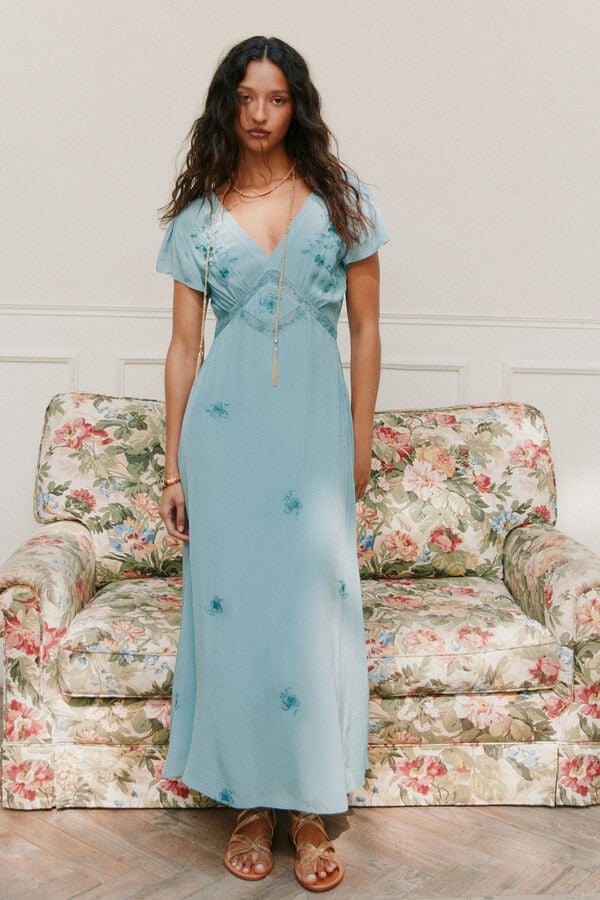 Hoss Intropia Ainhoa. Vestido bordado Azul