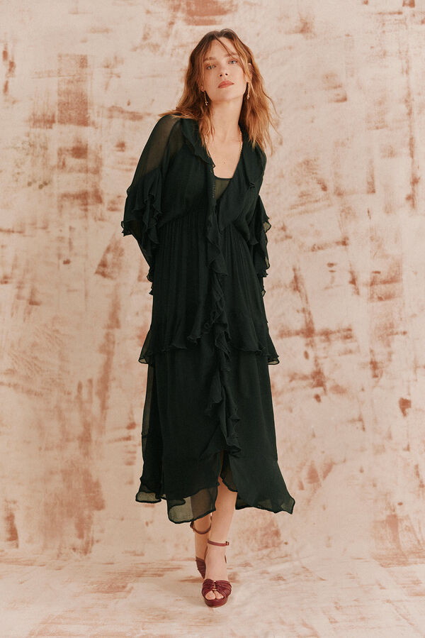 Hoss Intropia Laura. Vestido volantes midi. Verde