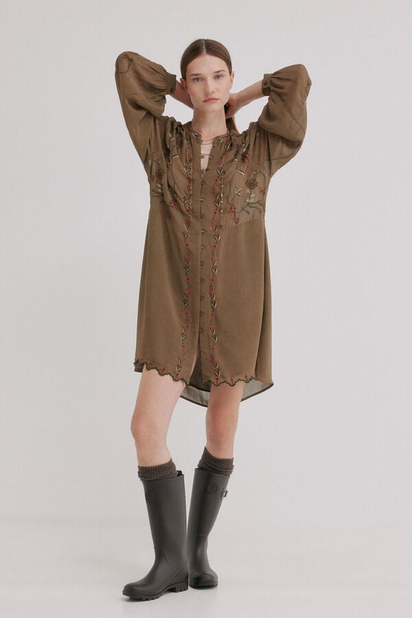 Hoss Intropia Cressida. Blusa comprida bordada Castanho