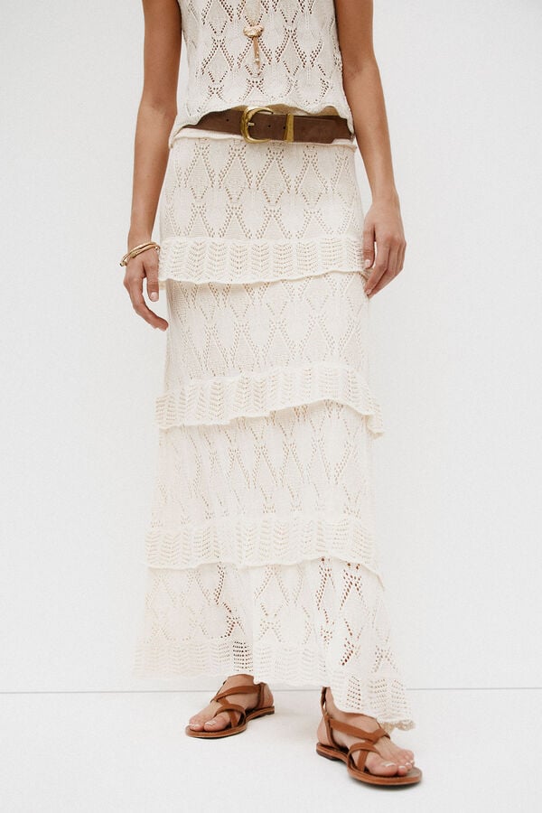 Hoss Intropia Raquel. Saia midi de malha Beige