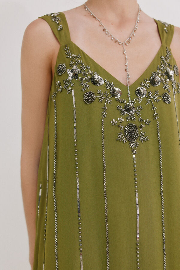 Hoss Intropia Aurore.Vestido missangas Verde