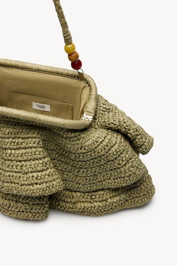 Hoss Intropia Nagore. Bolso de fibras naturales con volantes Kaki