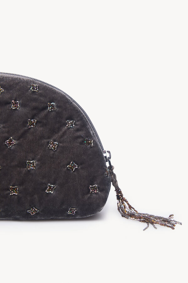 Hoss Intropia Leonor. Cartera terciopelo abalorios Gris