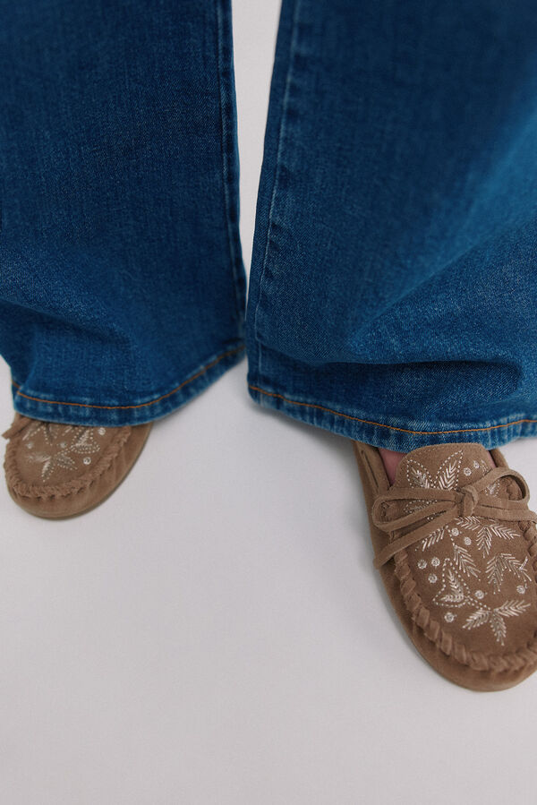 Hoss Intropia Marcela. Mocassins de croute bordados Beige
