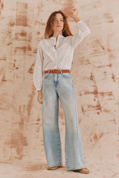 Hoss Intropia Consuelo. Blusa bordada volantes. Blanco