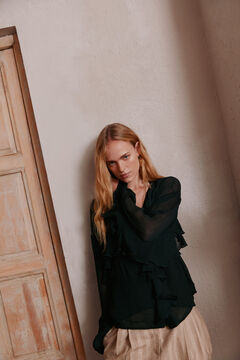 Hoss Intropia Carina. Blusa volantes. Verde