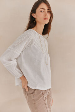 Hoss Intropia Fabiola. Camiseta tiras bordada.  Branco