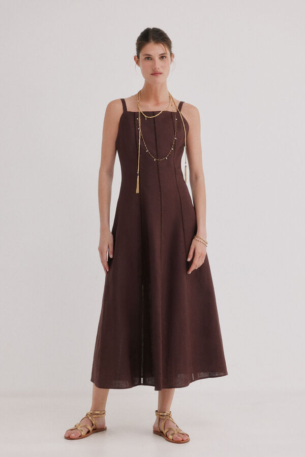 Hoss Intropia Antonela. Vestido midi em linho Castanho