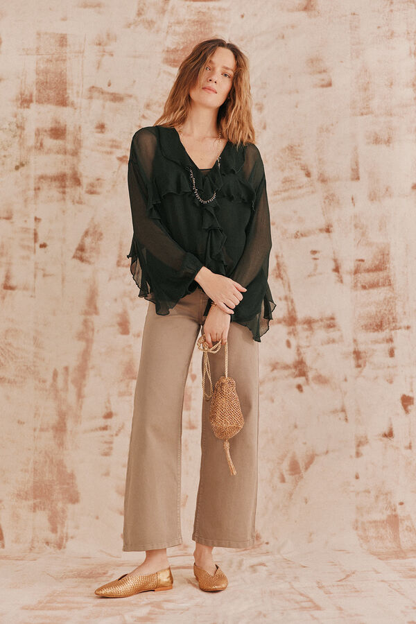Hoss Intropia Carina. Blusa com babados. Verde