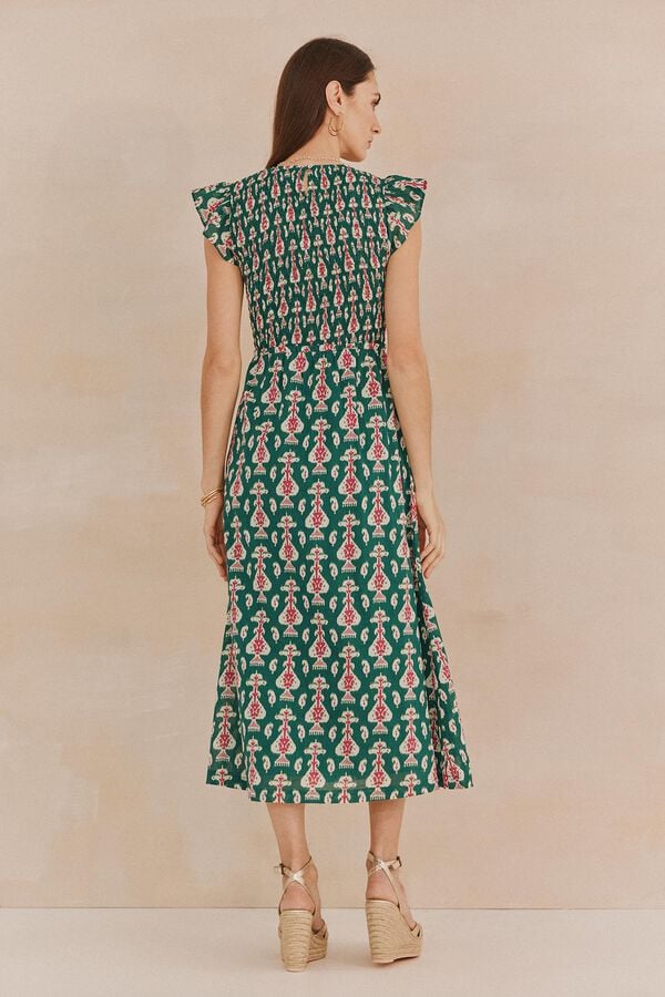 Hoss Intropia Lissette. Vestido nido de abeja Estampado Verde