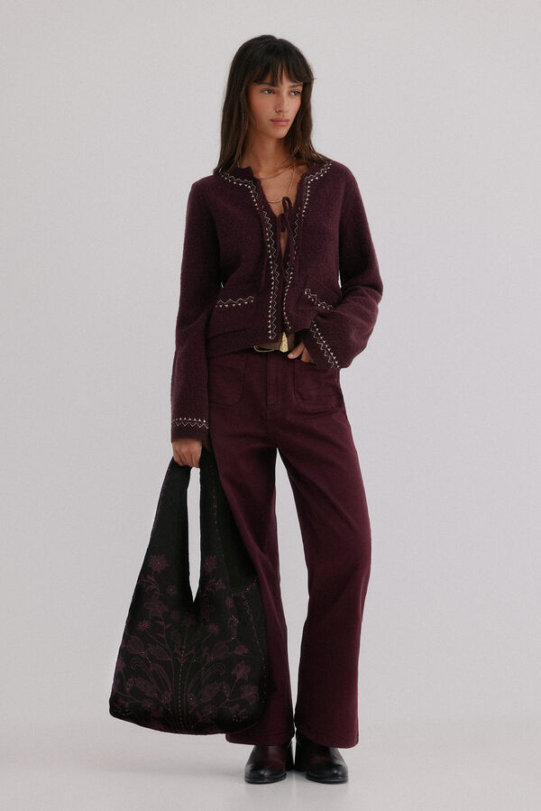Hoss Intropia Nuria. Bolso hobo terciopelo bordado Marron