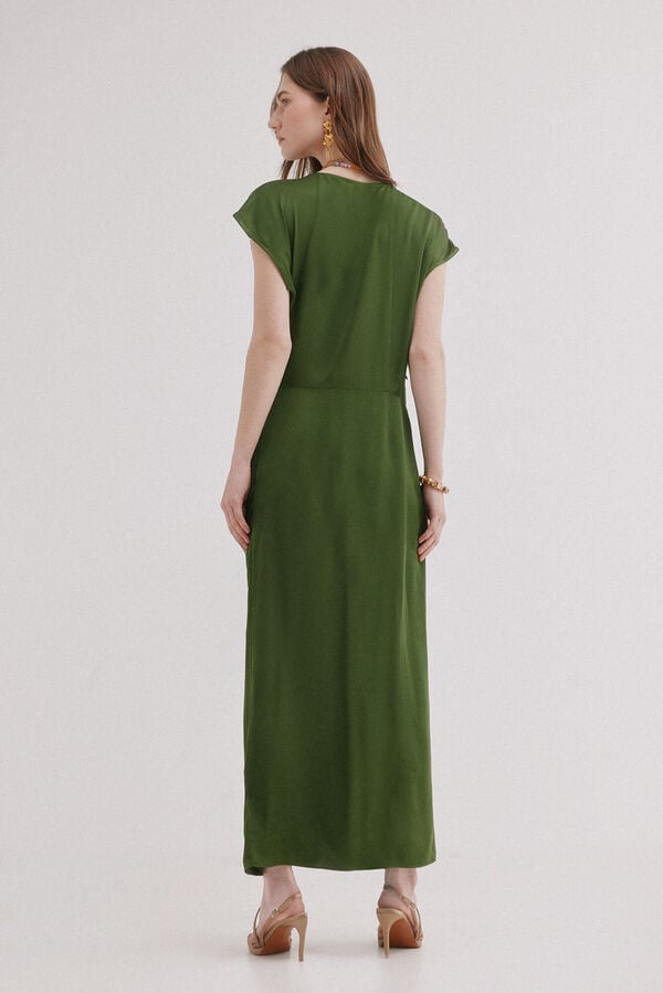 Hoss Intropia Amelia. Vestido midi drapeado Kaki