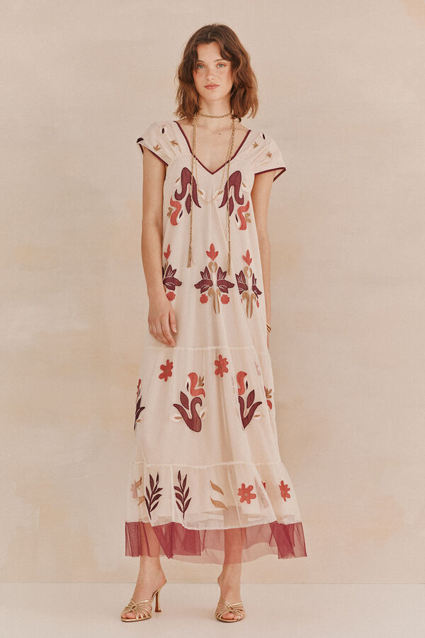 Hoss Intropia Luna. Vestido tul bordado. Beige