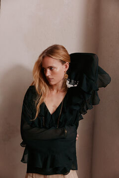 Hoss Intropia Carina. Blusa volantes. Verde
