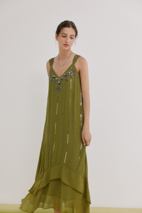 Hoss Intropia Aurore.Vestido missangas Verde